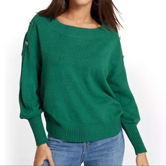 New York & Company Sweaters - Button-Shoulder Pullover Sweater in Warrior Green Color